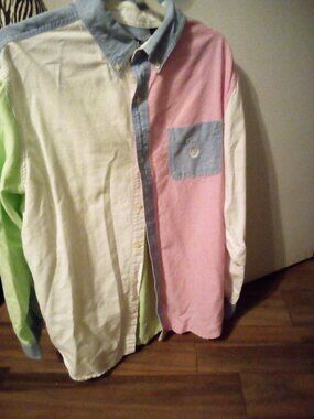 Chaps All Cotton Multicolor L/S Shirt Button front Button Down Collar Large